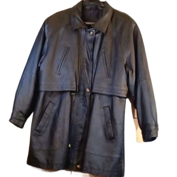 DANY Vintage Plus Size Women's Black Leather Car Coat sz XL - Picture 1 of 10